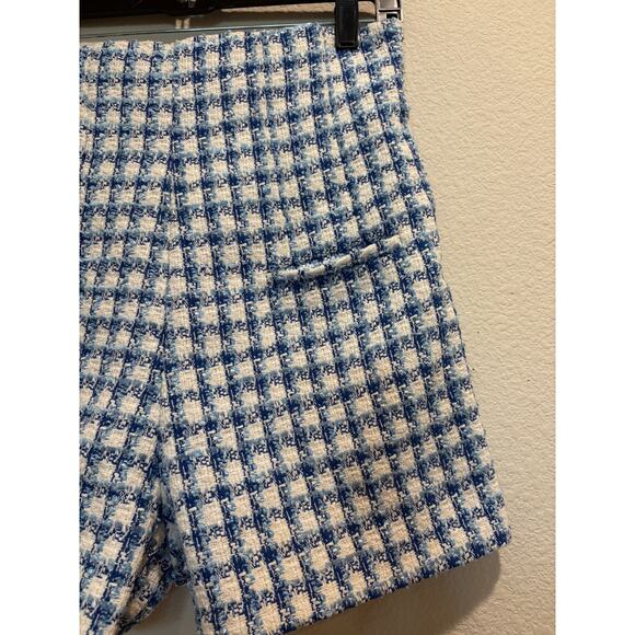 Zara Blue White Houndstooth Plaid Tweed Pull On Shorts Size S - Picture 4 of 4